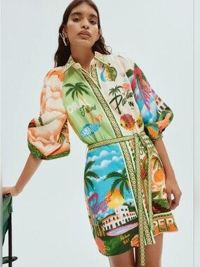 Alemais Multi-Color Tropical Shirt Mini Dress